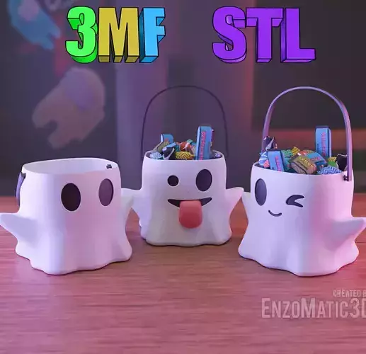 Ghost Candy bucket trick or treat Halloween spooky STL 3MF