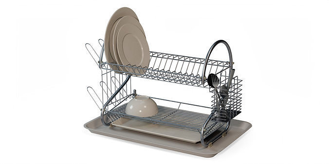 Dish Drainer Plates and Cutlery 3D model
