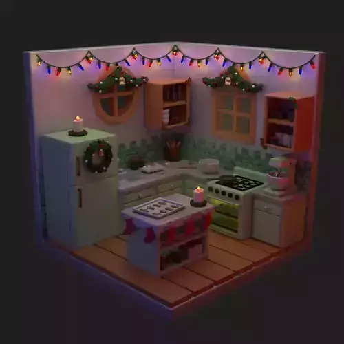 Detailed Isometric Christmas Mid Poly Kitchen