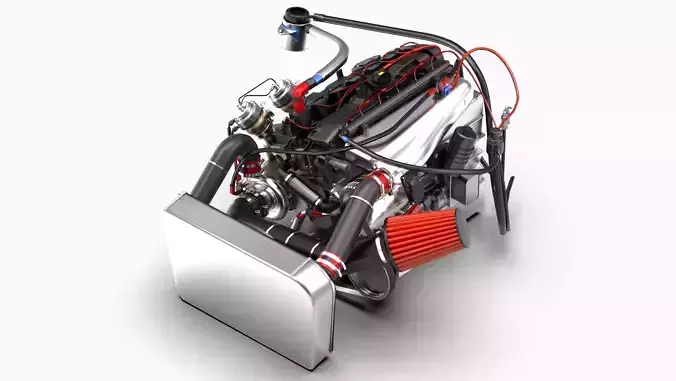 B58 Toyota Supra Inline 6 Turbo Engine Low-poly 3D model