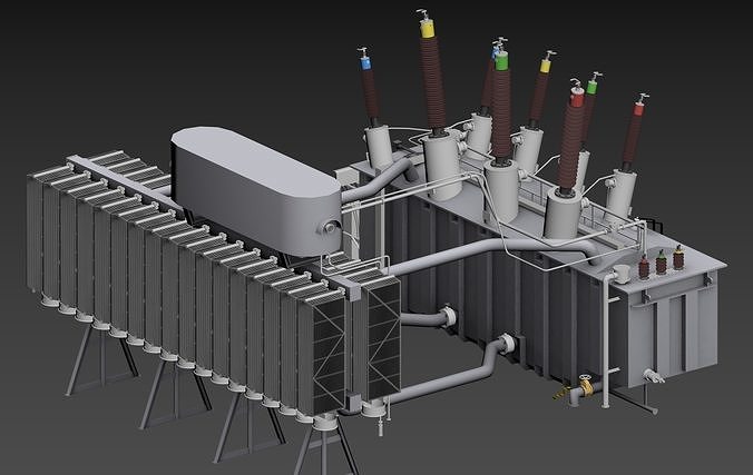 Ultra fine 220kV Electrical transformer Low-poly 3D model