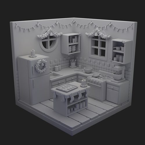 Detailed Isometric Mid Poly Kitchen WITHOUT materials 3D model