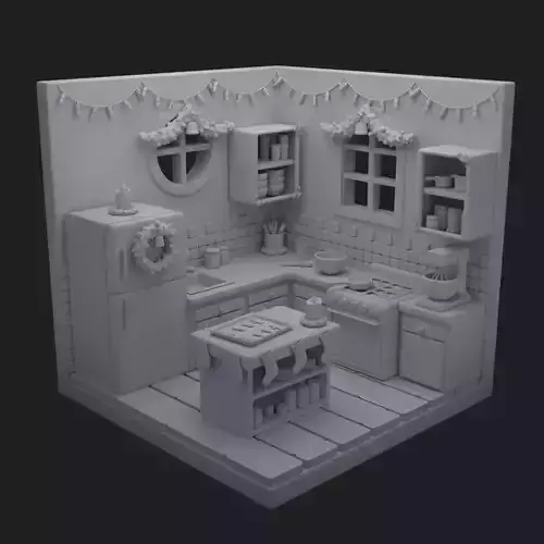 Detailed Isometric Mid Poly Kitchen WITHOUT materials