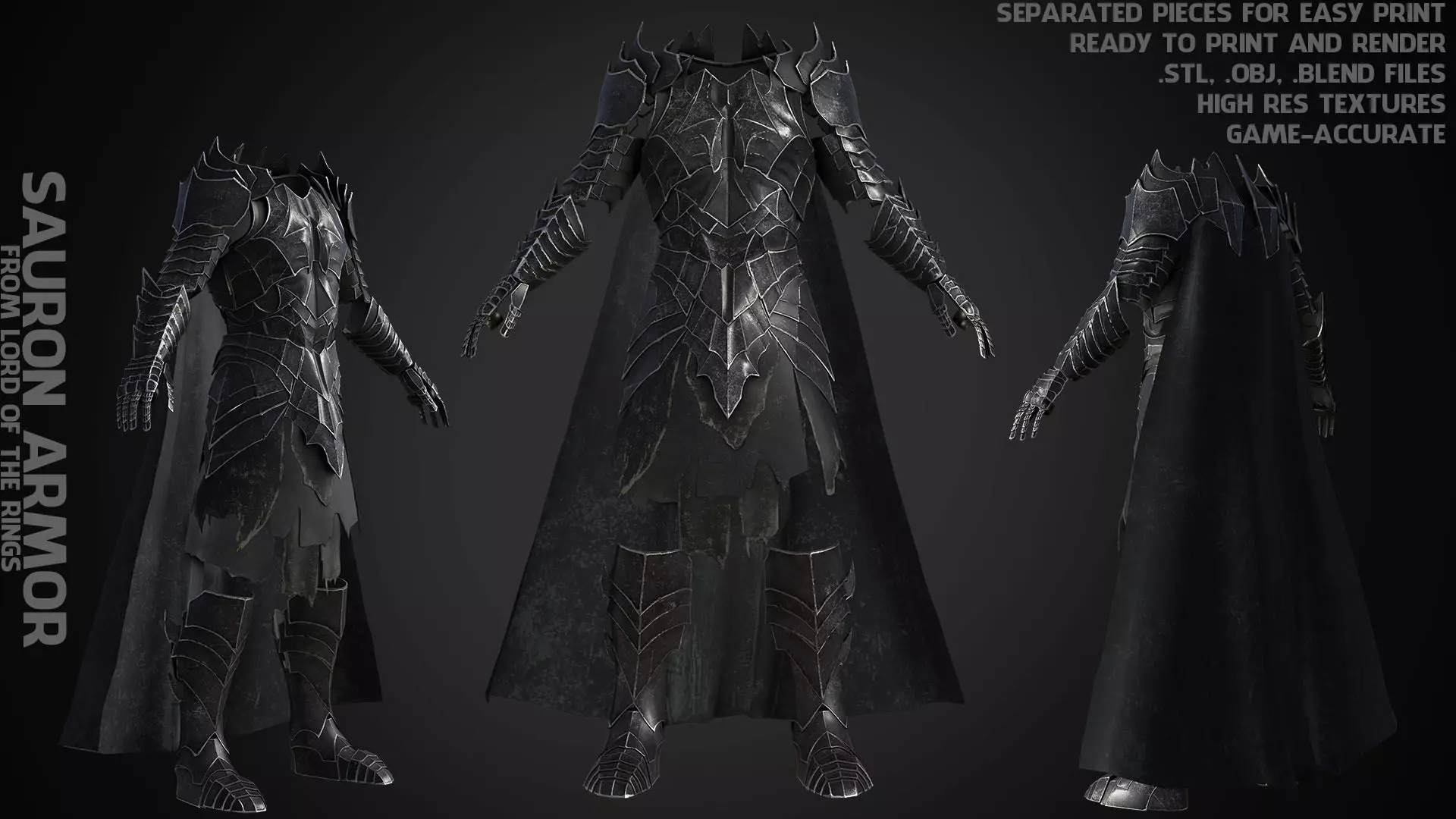 LOTR Dark Lord Sauron Armor for Cosplay 3D print model_0