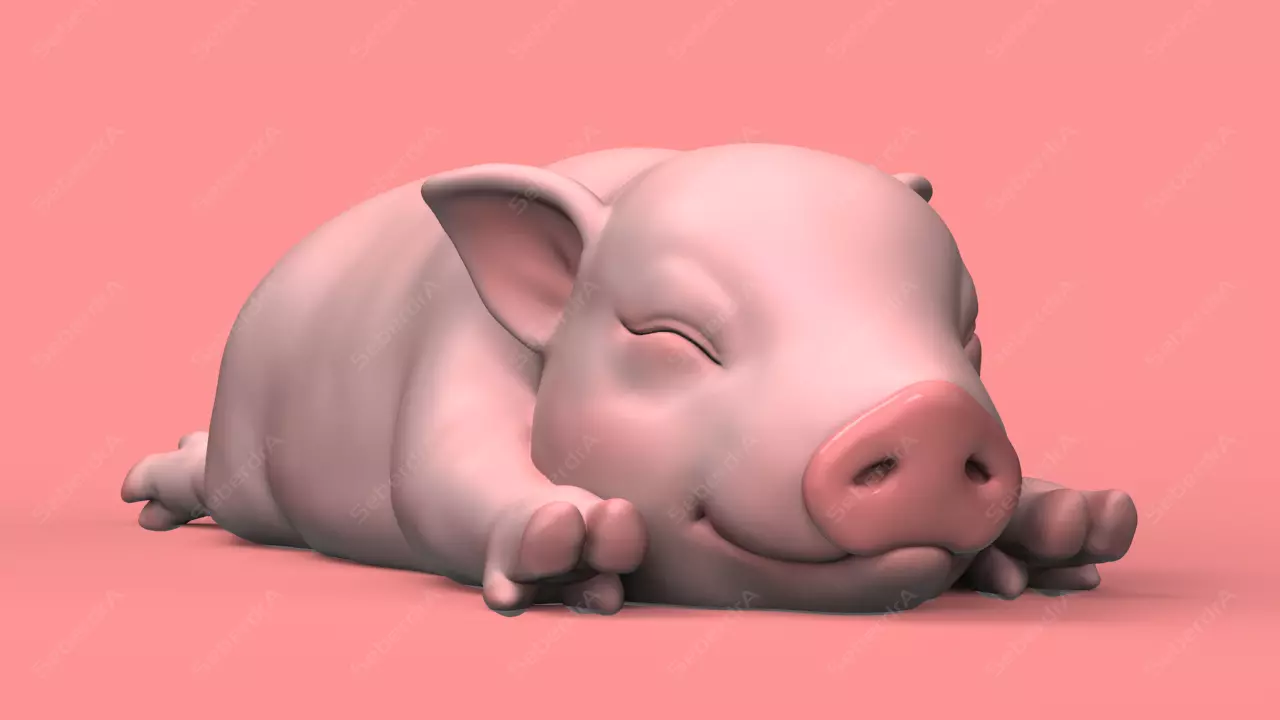 Cute Sleepy Piglet STL for 3D print model_0
