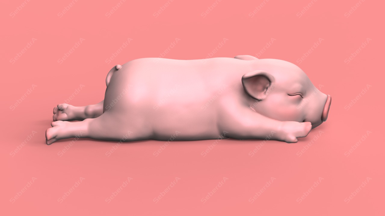 Cute Sleepy Piglet STL for 3D print model_3