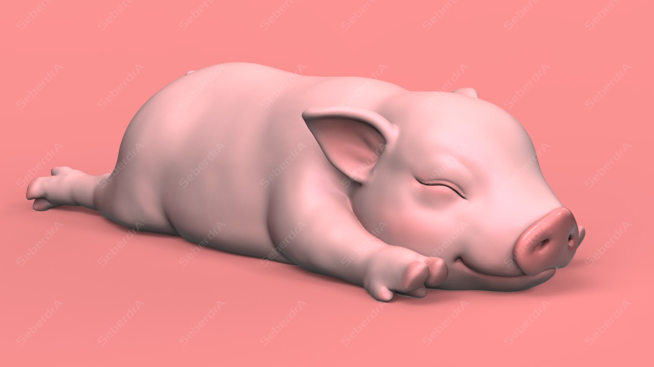 Cute Sleepy Piglet STL for 3D print model_2