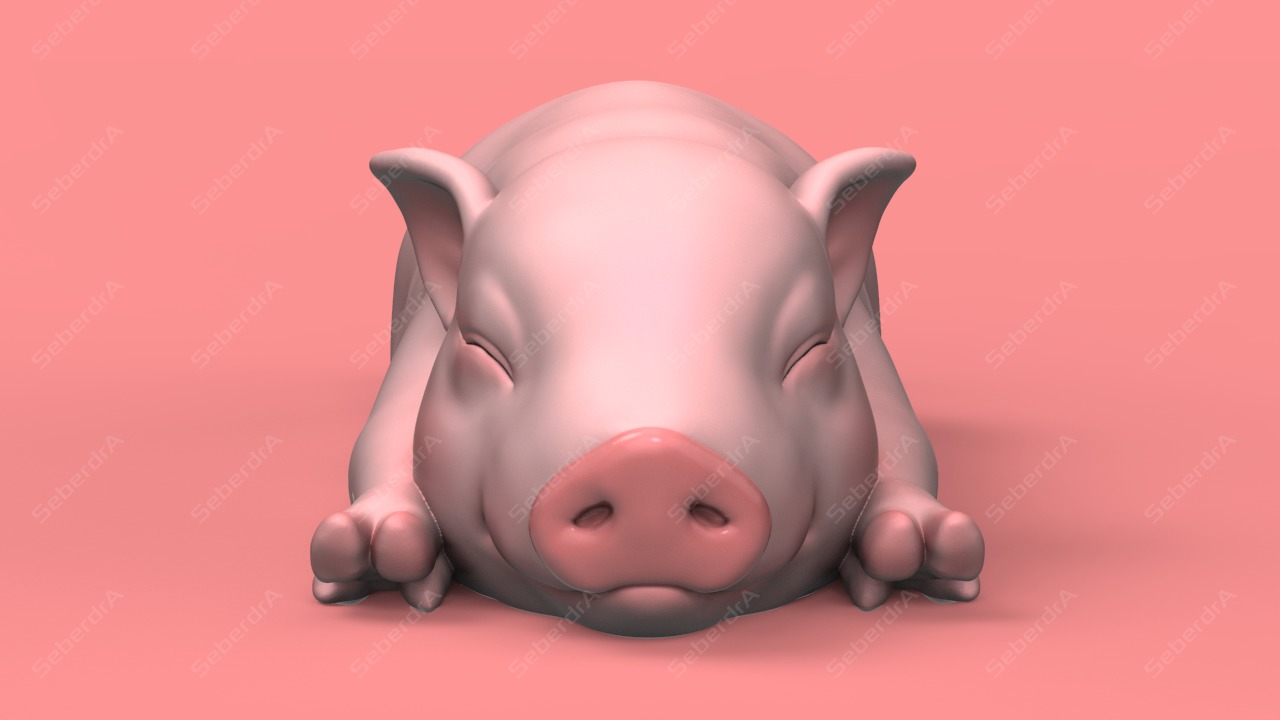 Cute Sleepy Piglet STL for 3D print model_1