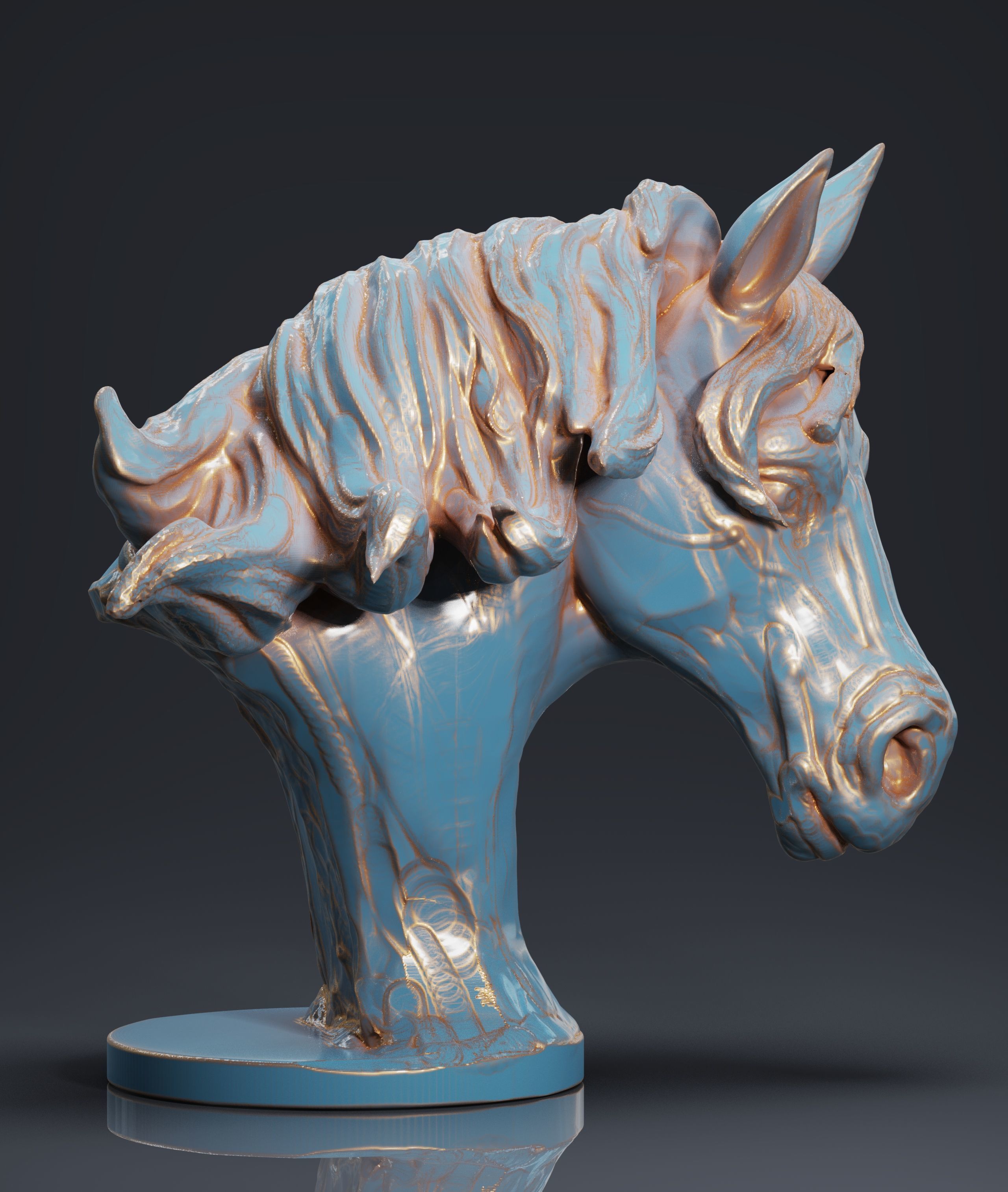 Horse bust sculpture 3D print model_3