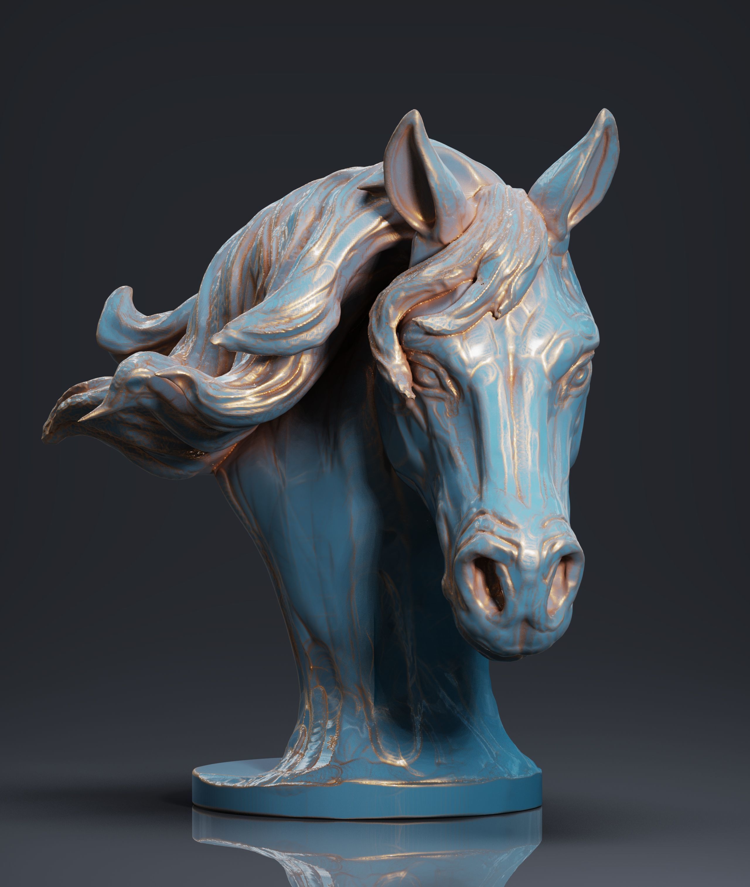 Horse bust sculpture 3D print model_1