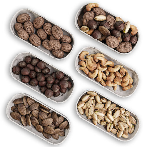 Marble Serving Bowls with Assorted Nuts 3D model 3