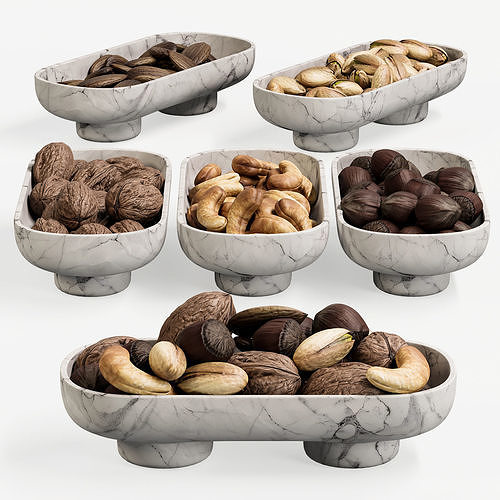 Marble Serving Bowls with Assorted Nuts 3D model 5