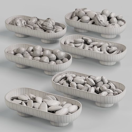Marble Serving Bowls with Assorted Nuts 3D model 6