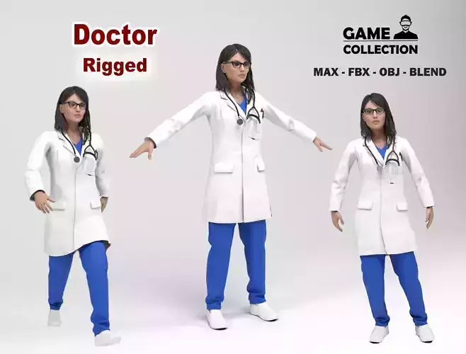 Female doctor Low-poly 3D model