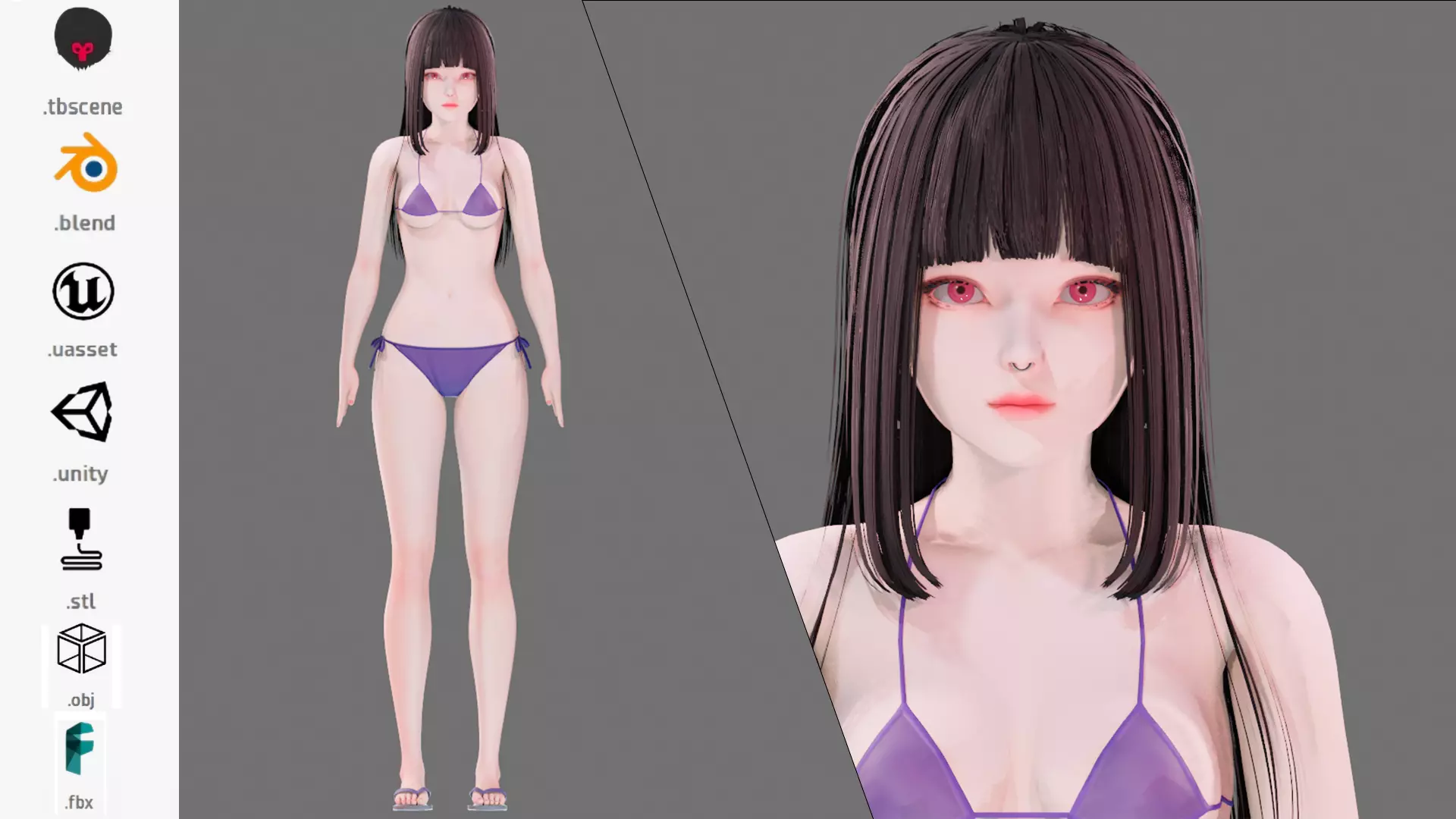 Bikini 0009 - UE5 - Unity - Blender - Animated Low-poly 3D model_0
