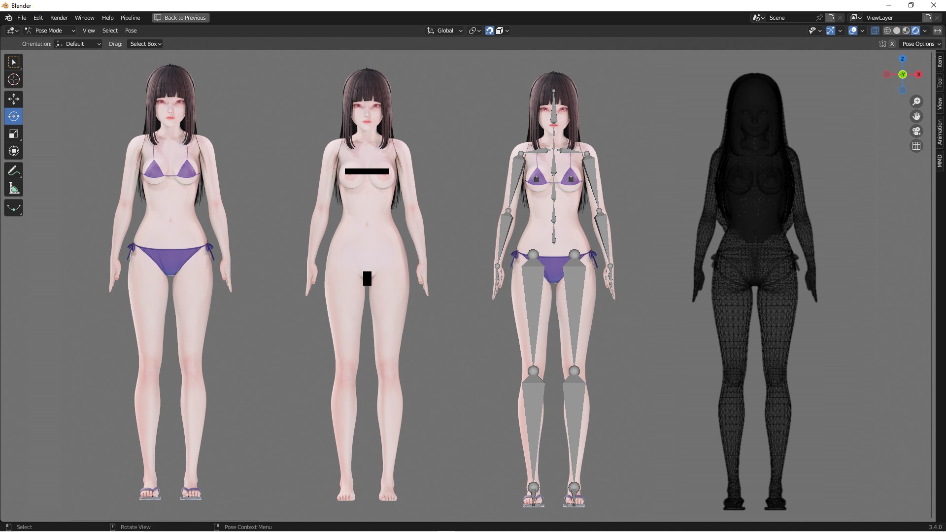 Bikini 0009 - UE5 - Unity - Blender - Animated Low-poly 3D model_3