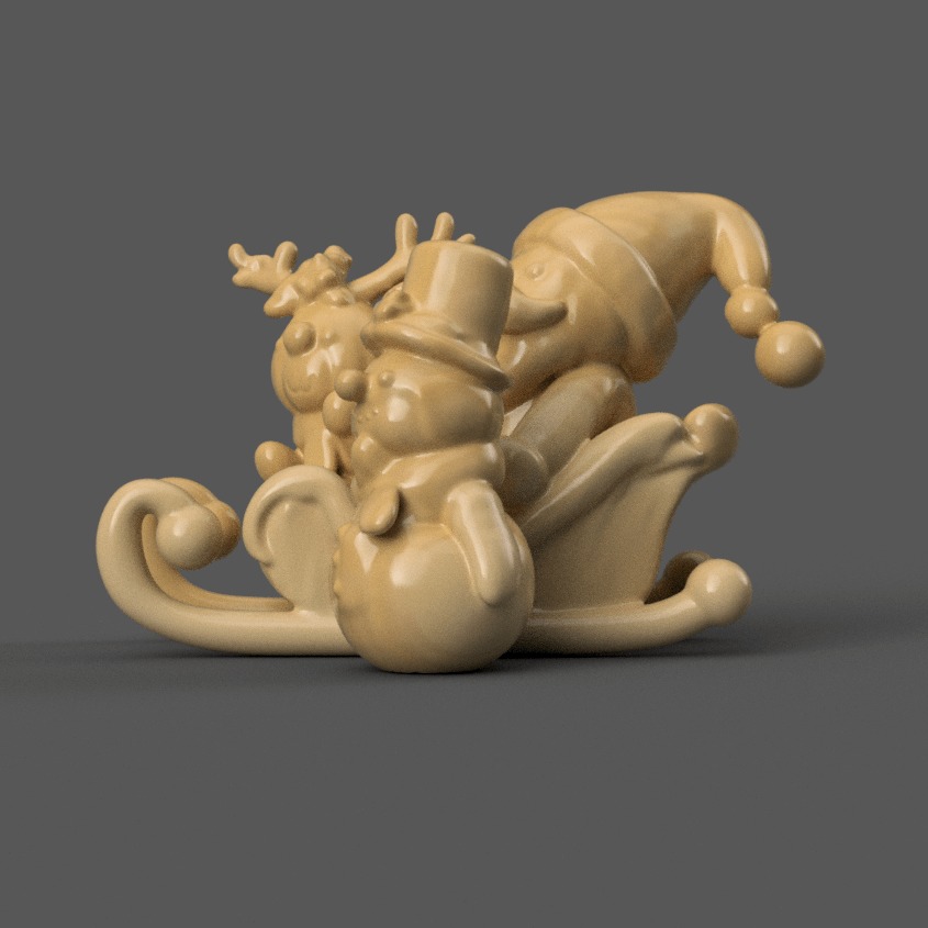 Santa and Deer Sleigh with Snowman 3D Christmas Decor 3D print model_2