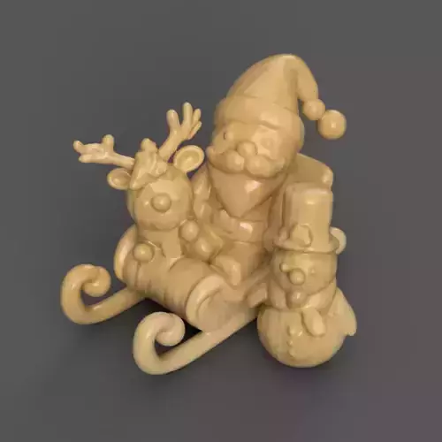 Santa and Deer Sleigh with Snowman 3D Christmas Decor 3D print model