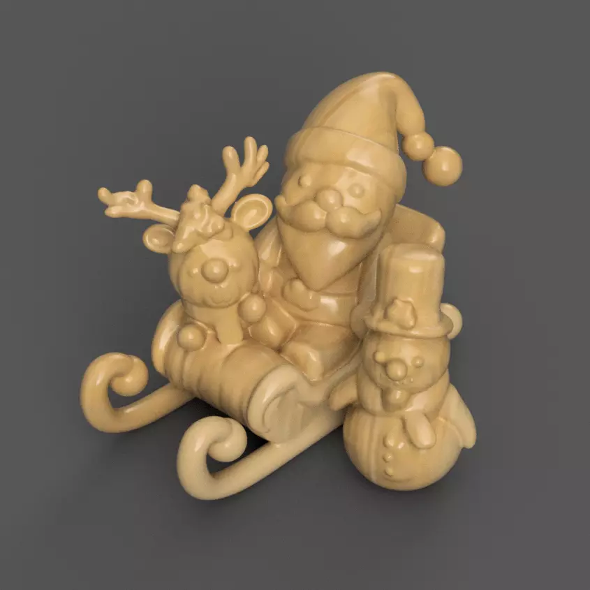 Santa and Deer Sleigh with Snowman 3D Christmas Decor 3D print model_0