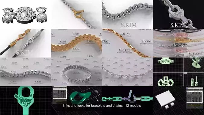 links and locks for bracelets and chains 3D Model Collection links and locks for bracelets and chains 3D Model Collection