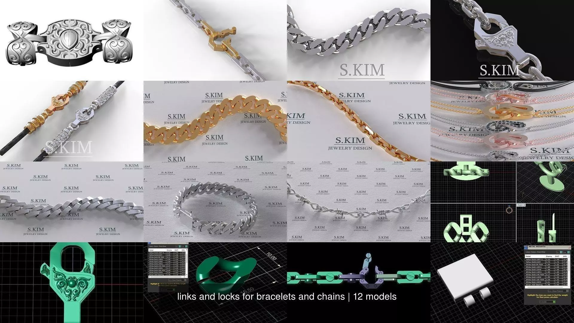 links and locks for bracelets and chains 3D Model Collection_0
