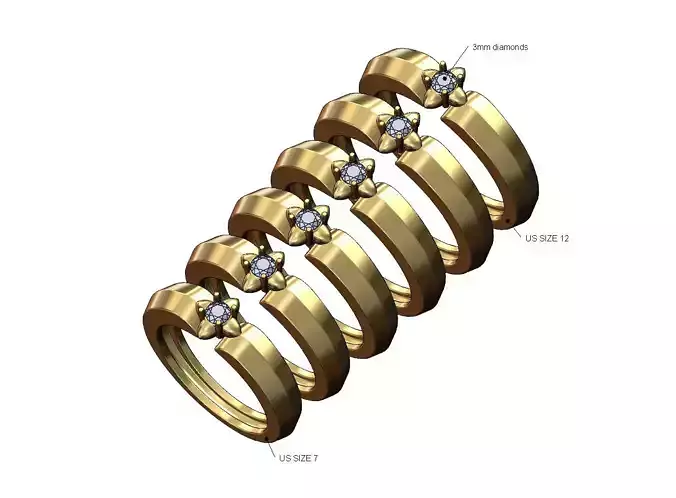 Open knife edge solitaire 3mm diamond ring US sizes 7to12