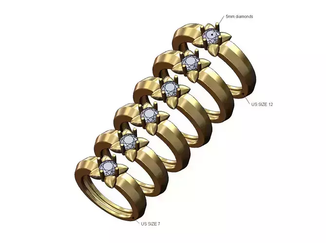 Open knife edge solitaire 5mm stud diamond ring US sizes 7to12