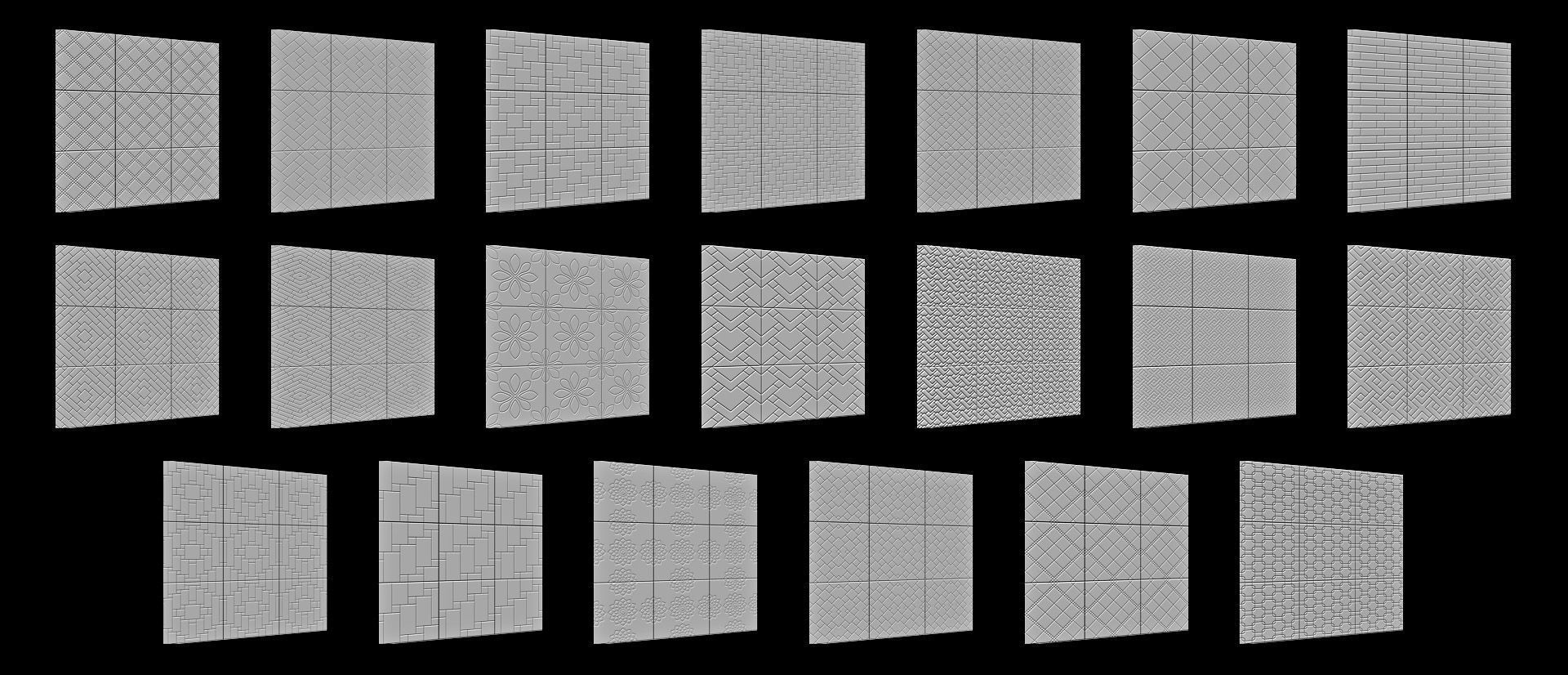 300 Tiles Patterns Noise for Zbrush Pack 3D model_14