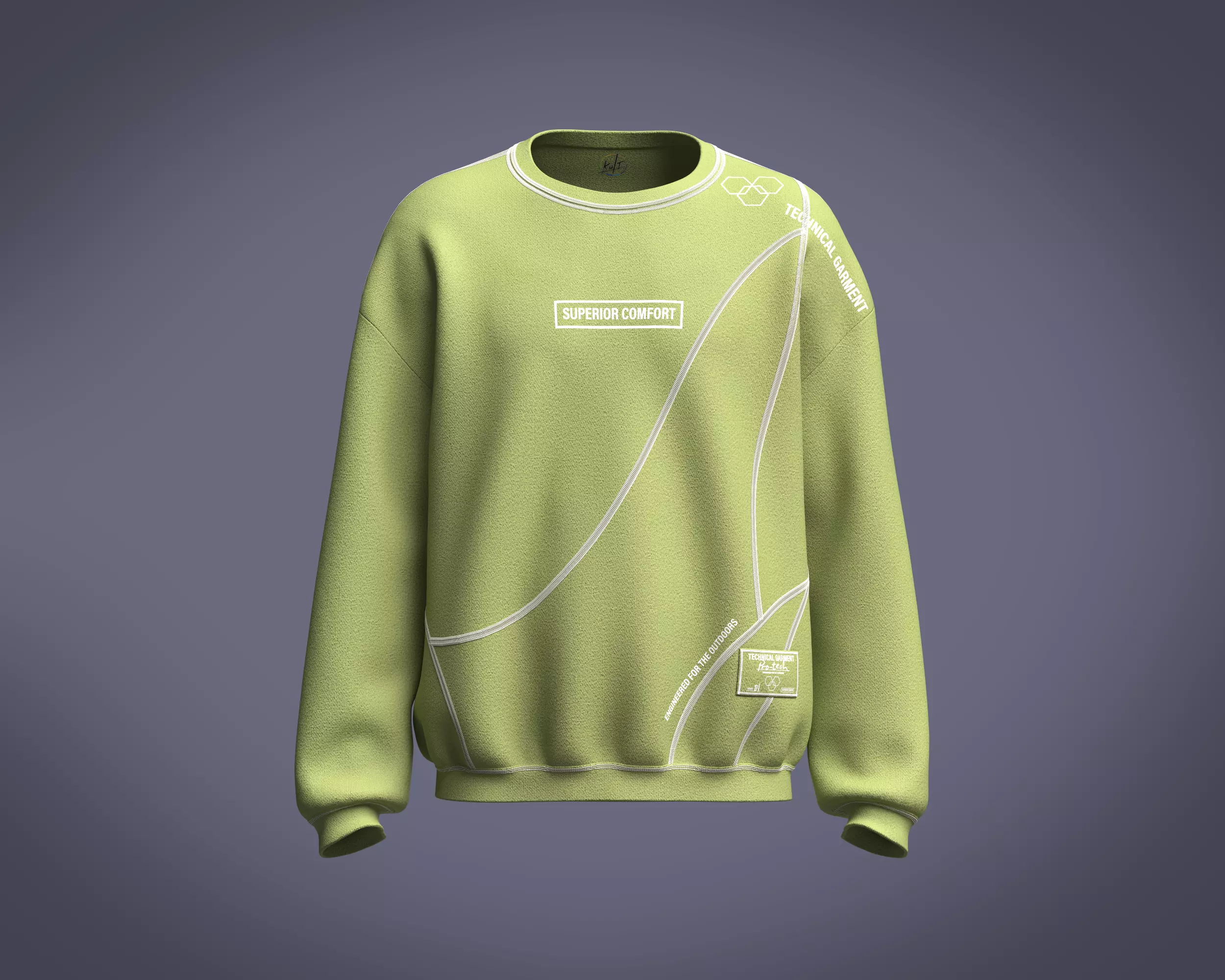 Mens sweatshirt with overlock stitch styling and graphic 3D model