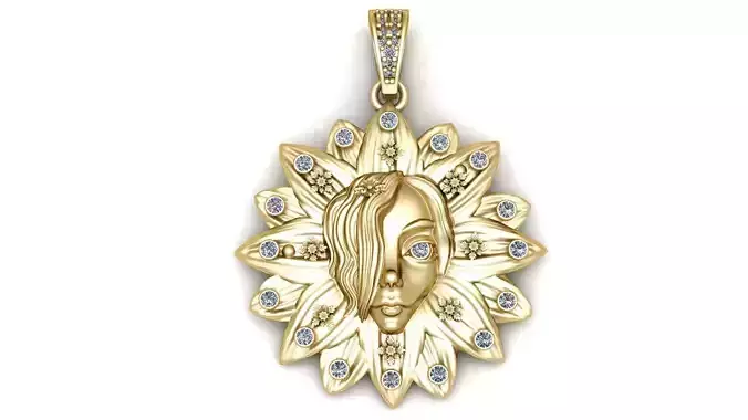 LADY FACE SUN STYLE PENDANT 3D PRINTABLE MODEL 