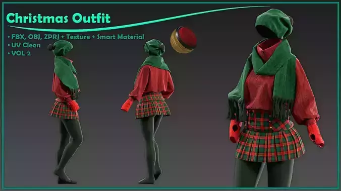 female Christmas outfit with texture and smart material