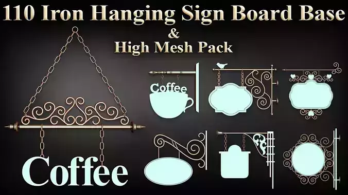 110 Iron Hanging Sign Board Base and High Mesh Pack 3D model