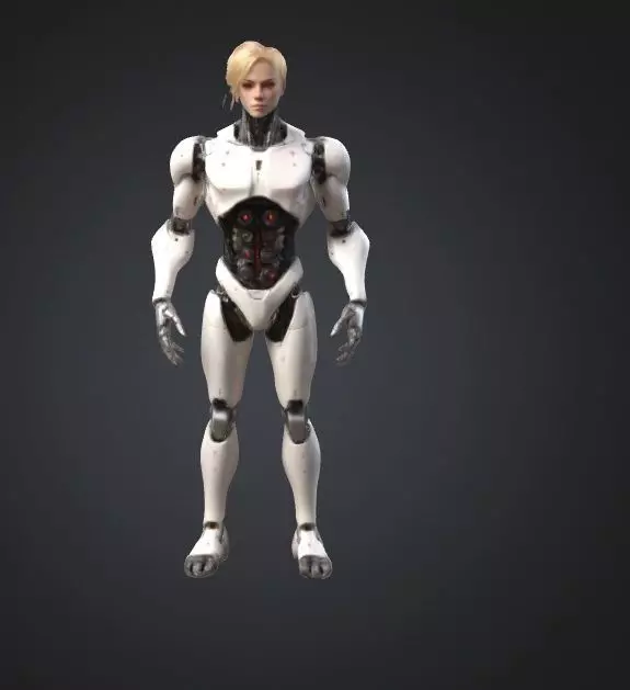 Fearless Blonde Humanoid Robot Sci-Fi Ultra-Realistic Game Asset Low-poly 3D model_0