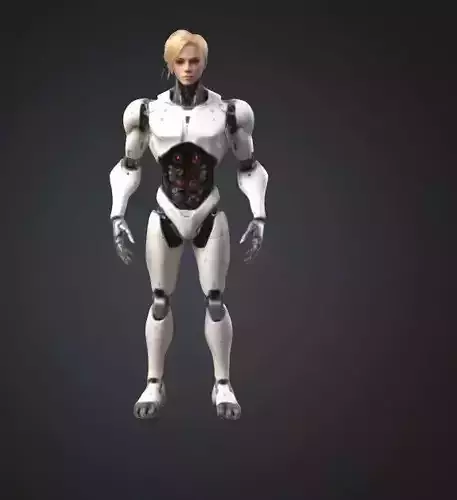 Fearless Blonde Humanoid Robot Sci-Fi Ultra-Realistic Game Asset Low-poly 3D model