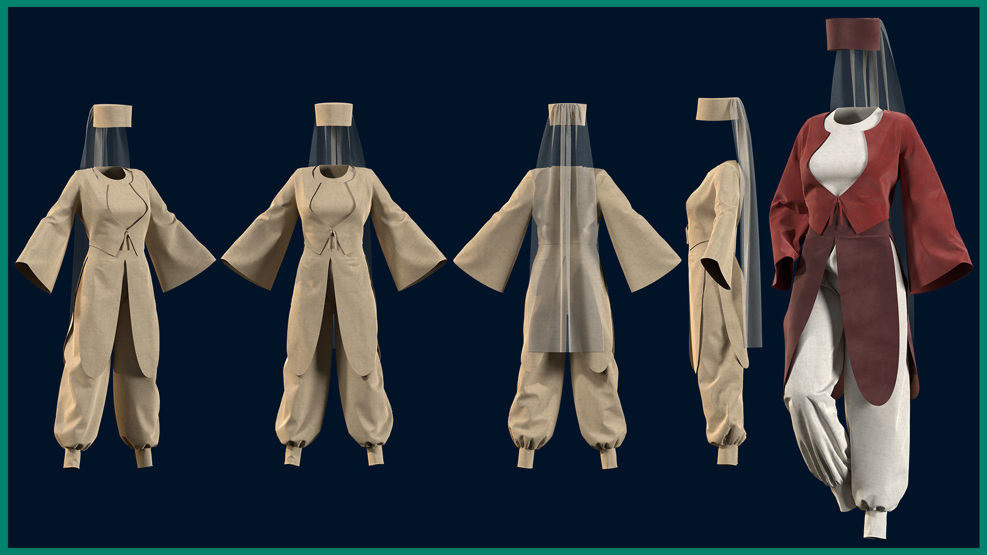 7 female ottoman clothes 3D model_2