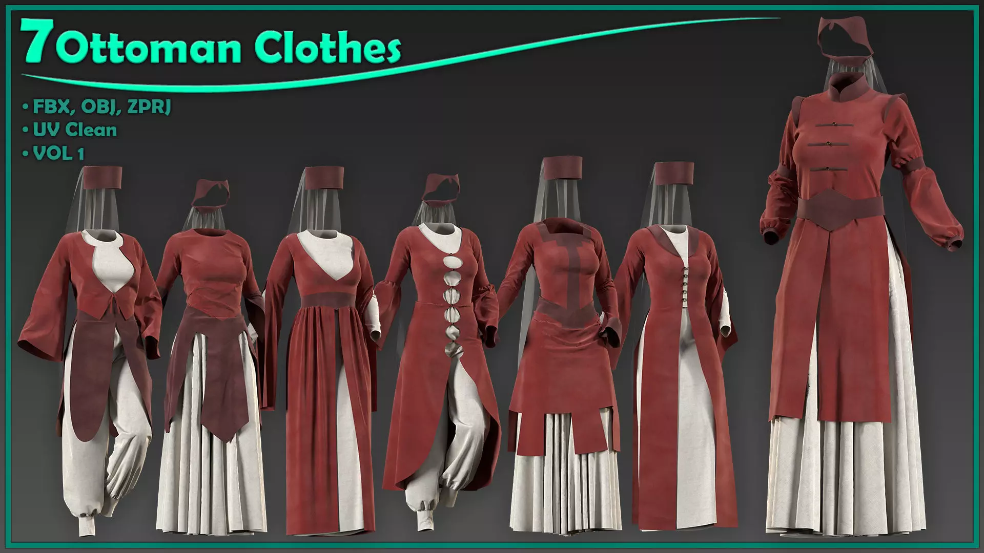 7 female ottoman clothes 3D model_0