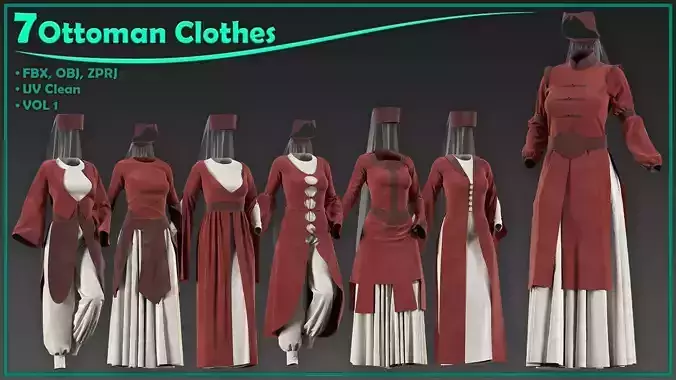 7 female ottoman clothes 3D model