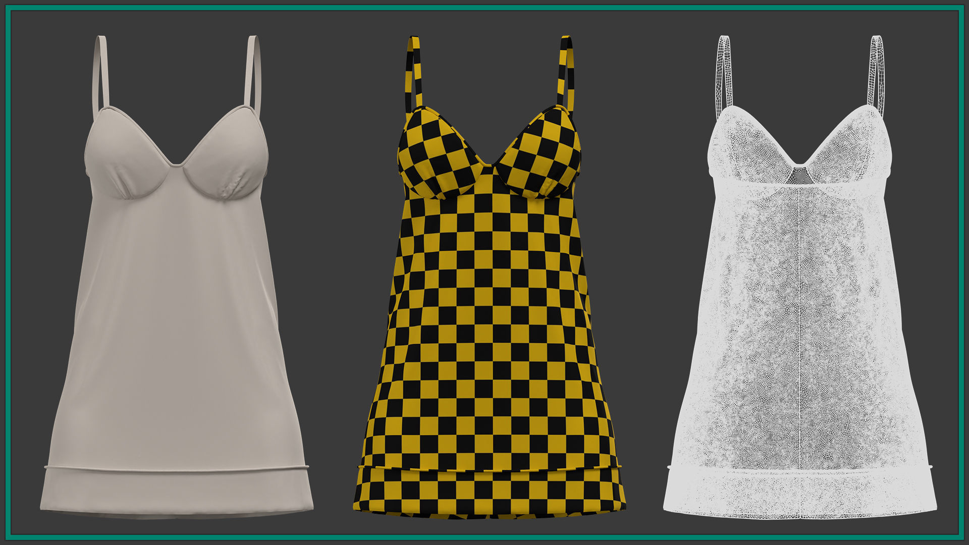 10 pieces female pajamas with texture and smart material 3D model_11