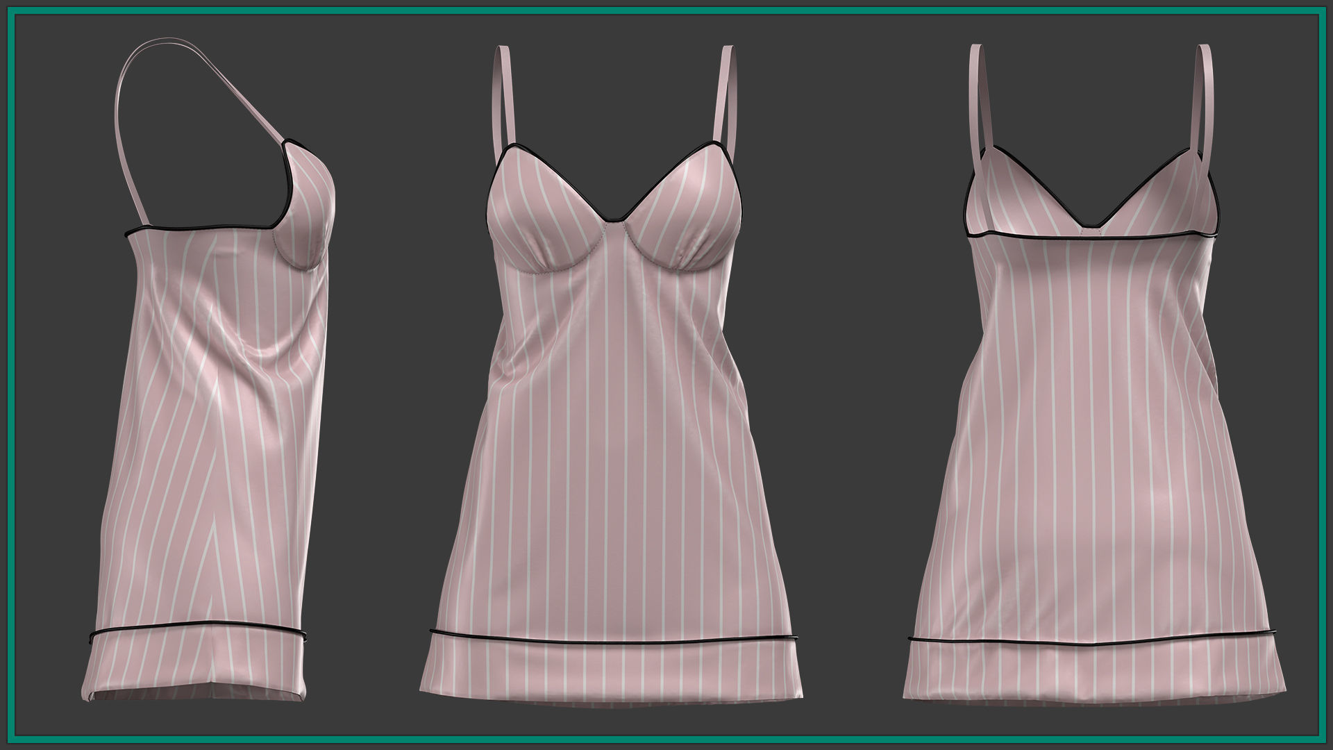 10 pieces female pajamas with texture and smart material 3D model_3