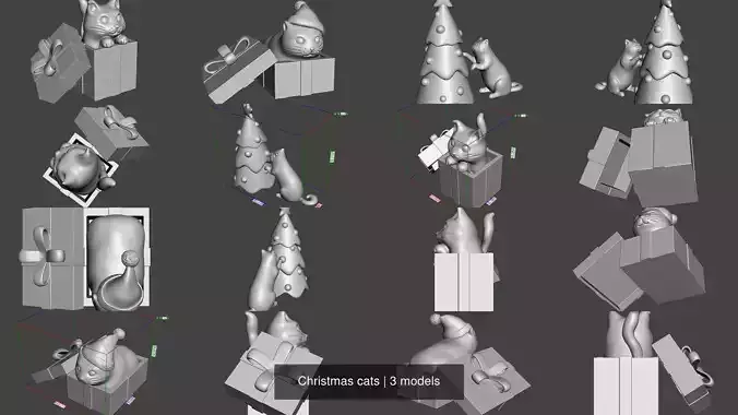 Christmas cats 3D Model Collection
