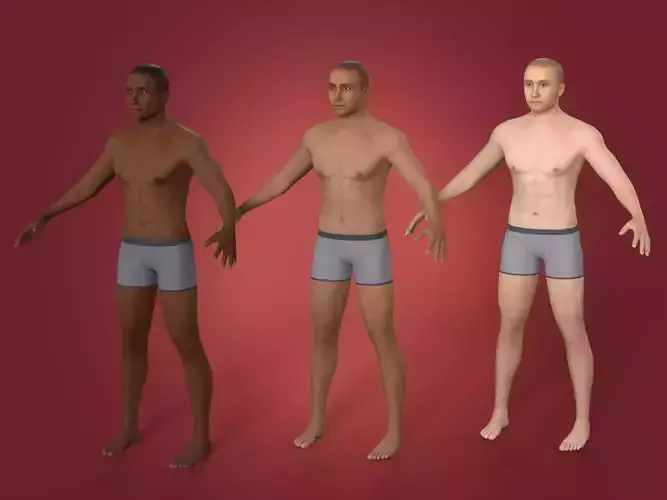 Man - 3 Skin Textures - European African Arab Indian - IK-FK Rig Low-poly 3D model