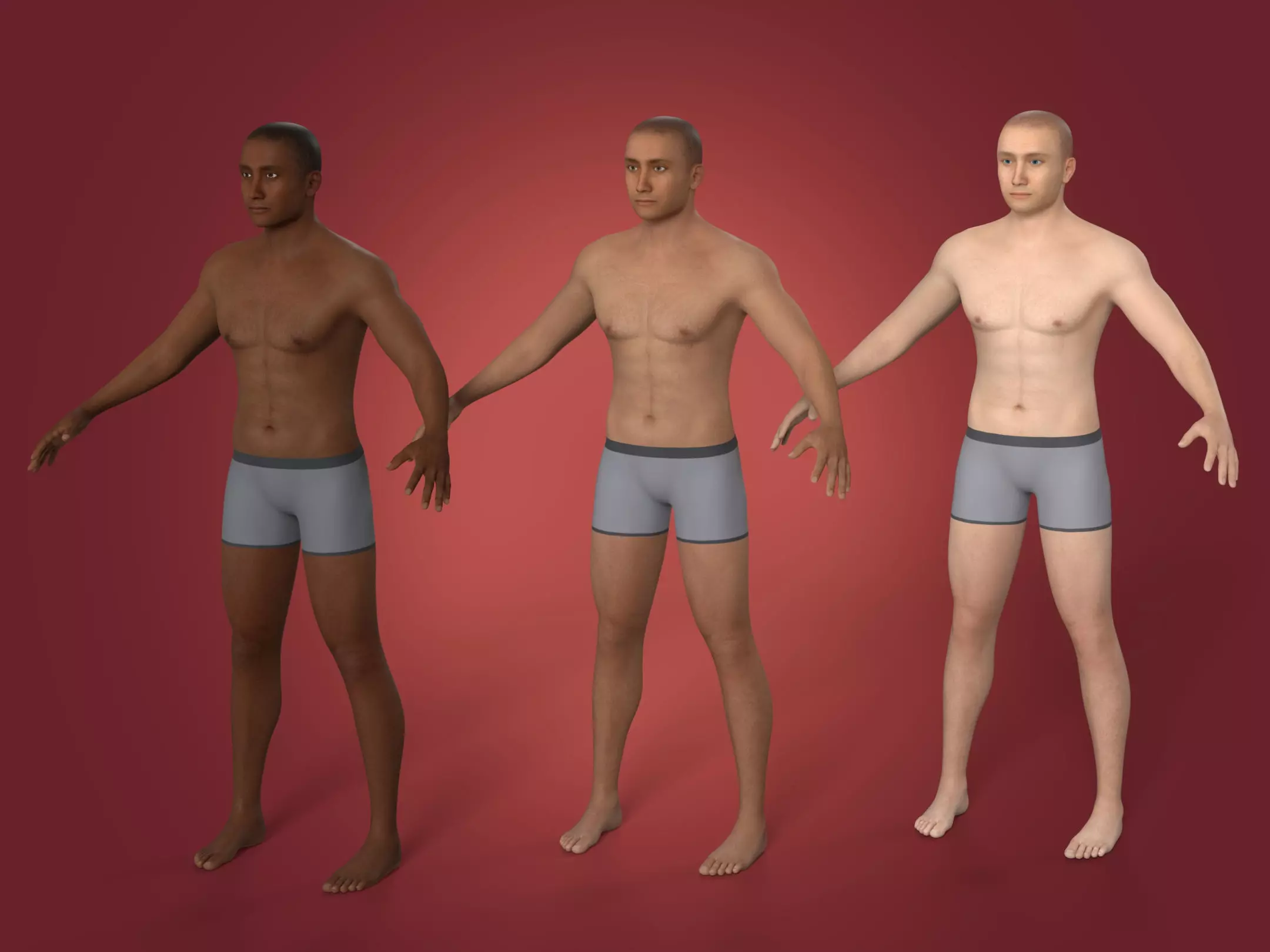 Man - 3 Skin Textures - European African Arab Indian - IK-FK Rig Low-poly 3D model_0