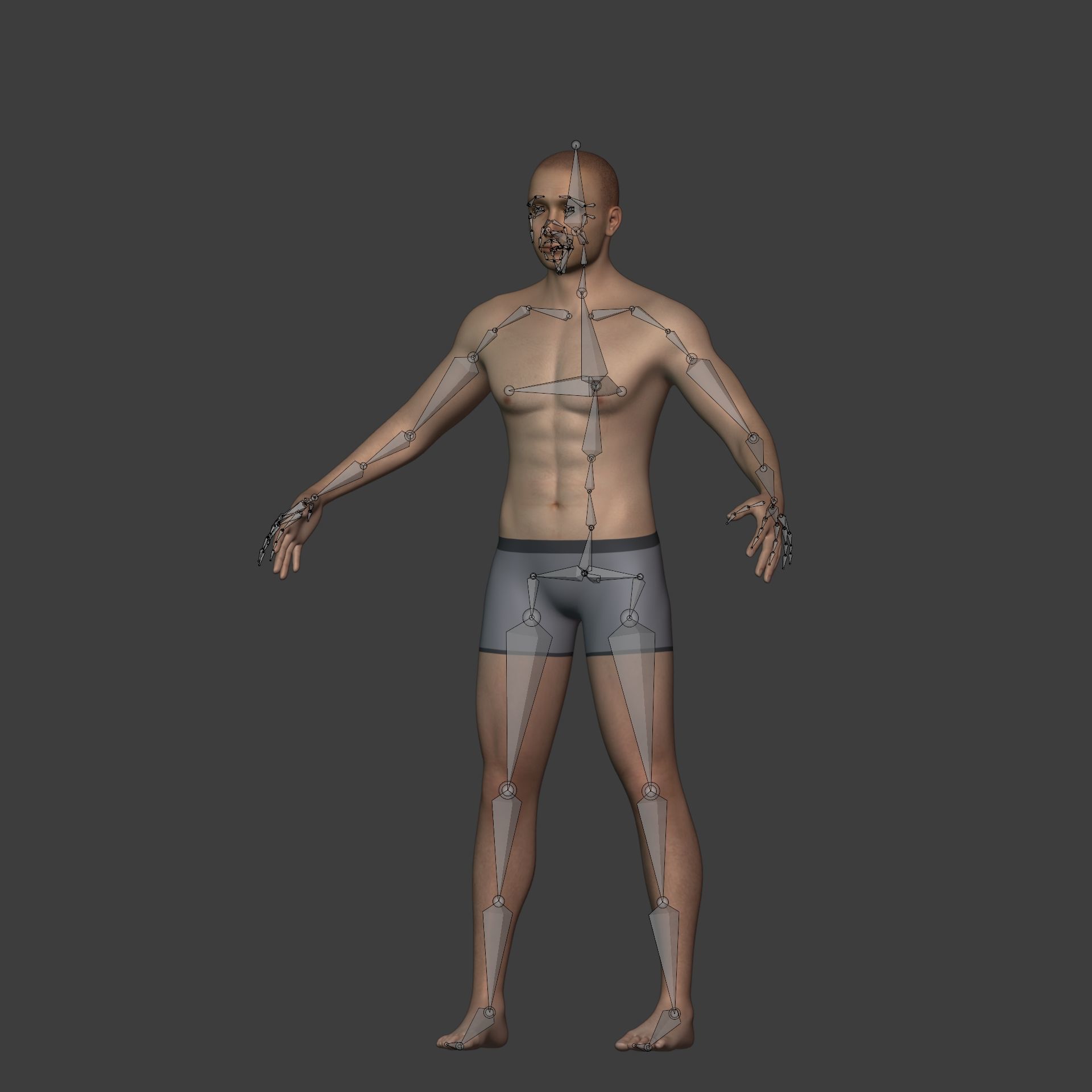 Man - 3 Skin Textures - European African Arab Indian - IK-FK Rig Low-poly 3D model_3