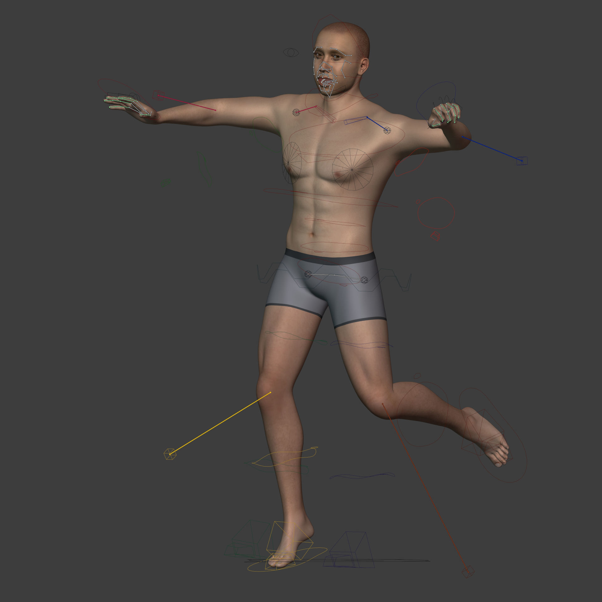 Man - 3 Skin Textures - European African Arab Indian - IK-FK Rig Low-poly 3D model_4