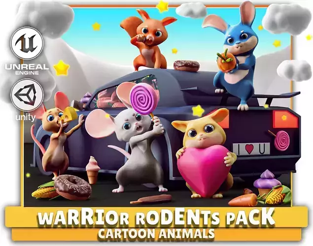 Warrior Rodents Pack - Hamster Squirrel Rabbit Mouse Rat  - 58 Low-poly 3D model
