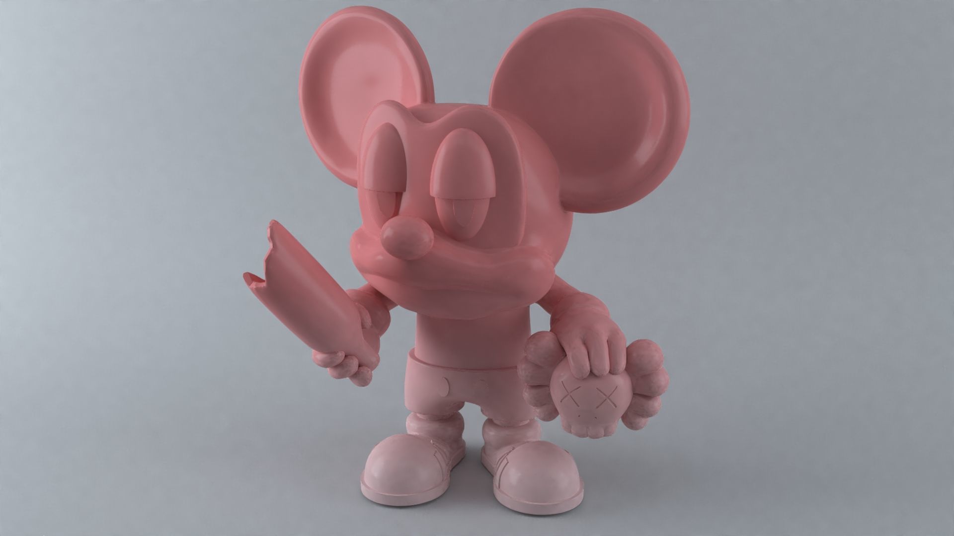 Mickey Mischief 3D Art Toy with KAWS Head and Bottle 3D print model_1