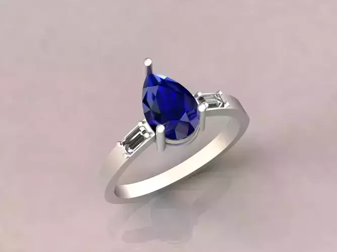Oval Shape Solitaire Ring design with Baguette 3D print model