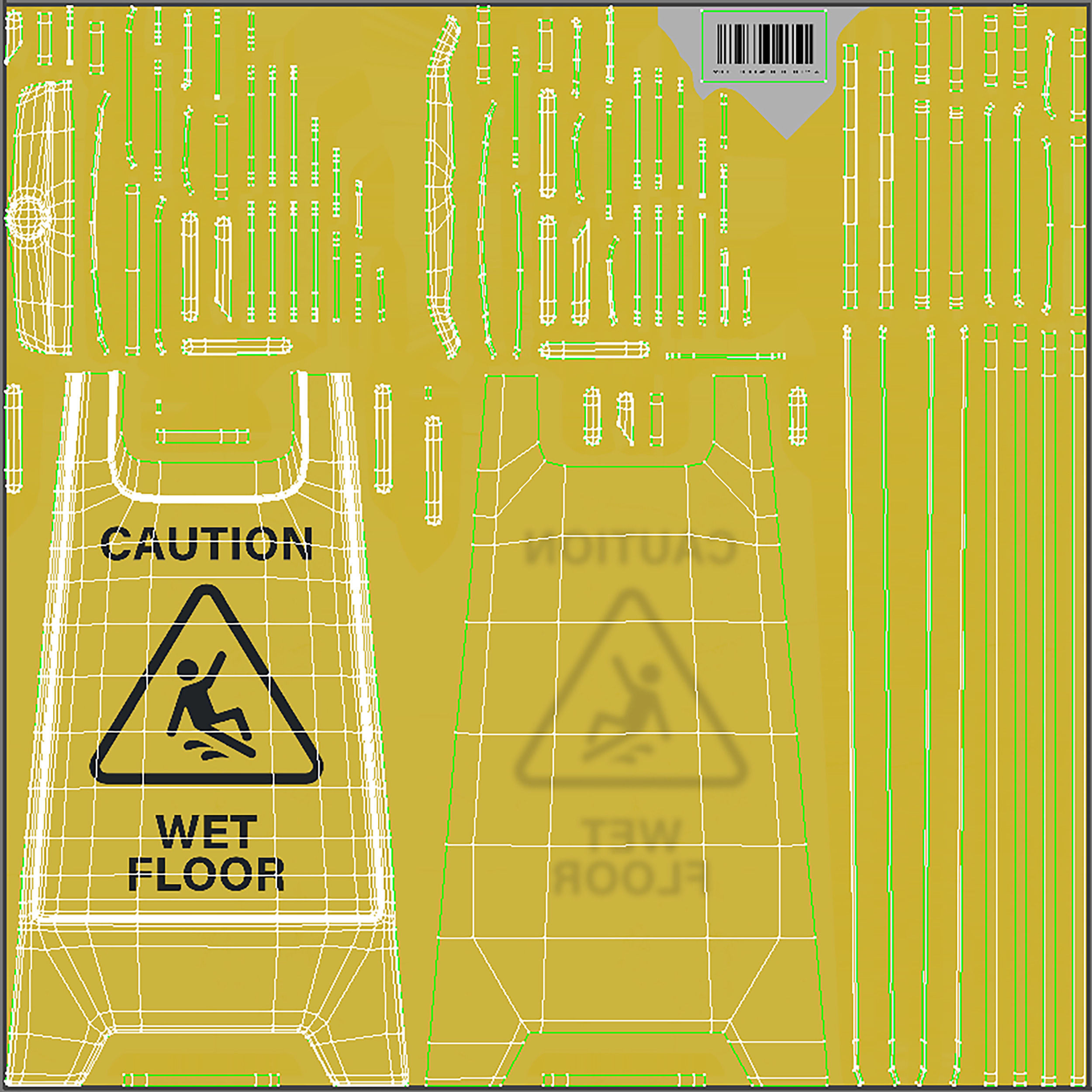 Sign plate Caution wet floor 3D model_24
