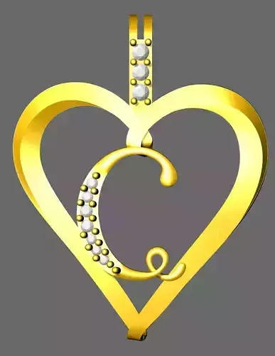 Alphabet Pendant - Letter C - Diamond-Studded 3D Model - P-3 3D print model