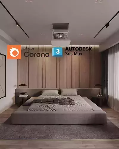 Corona Render Interior Bedroom Modern Beige 3D model